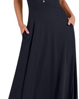 ANRABESS Women Summer Casual Sleeveless Maxi Sundress Button Fit & Flare A-Line Flowy Long Dresses 2024 Beach Outfits 1485shenlan-M Navy Blue at Amazon Women’s Clothing store